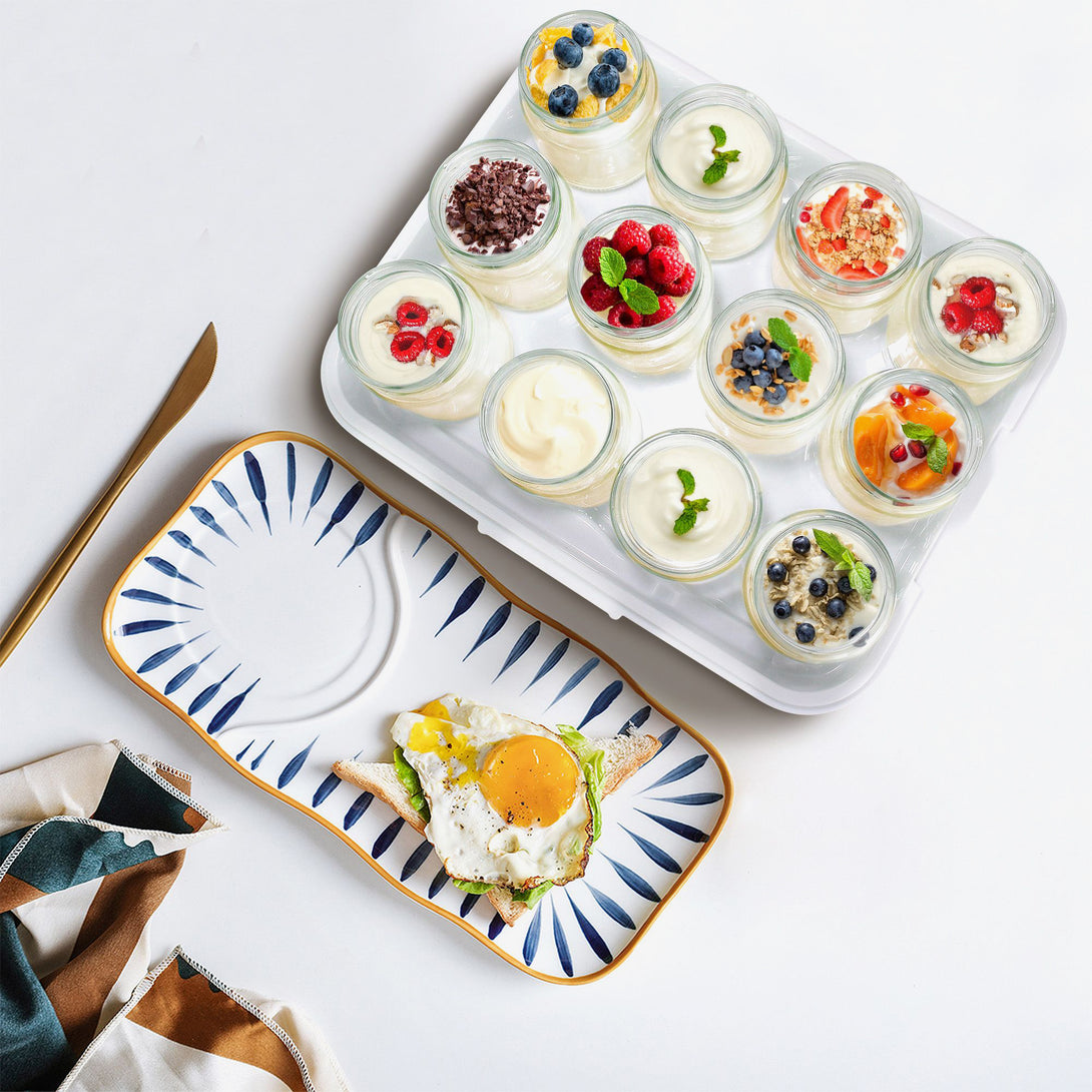 Leogreen-Yogurt-Maker-Machine-for-Natural-Yogurt-12-pots-with-timer-30-6-x-25-x-12-4-cm-White-Capacity-per-pot-0-21-L-Timer-setting-0-15-hours