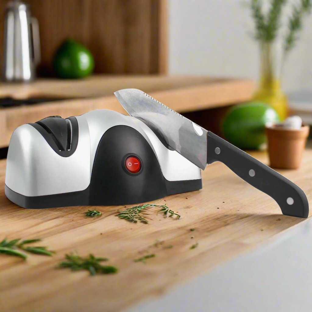 Electric-Knife-Sharpener-Two-Level-Sharpener-Black-Silver-Material-ABS-Plastic