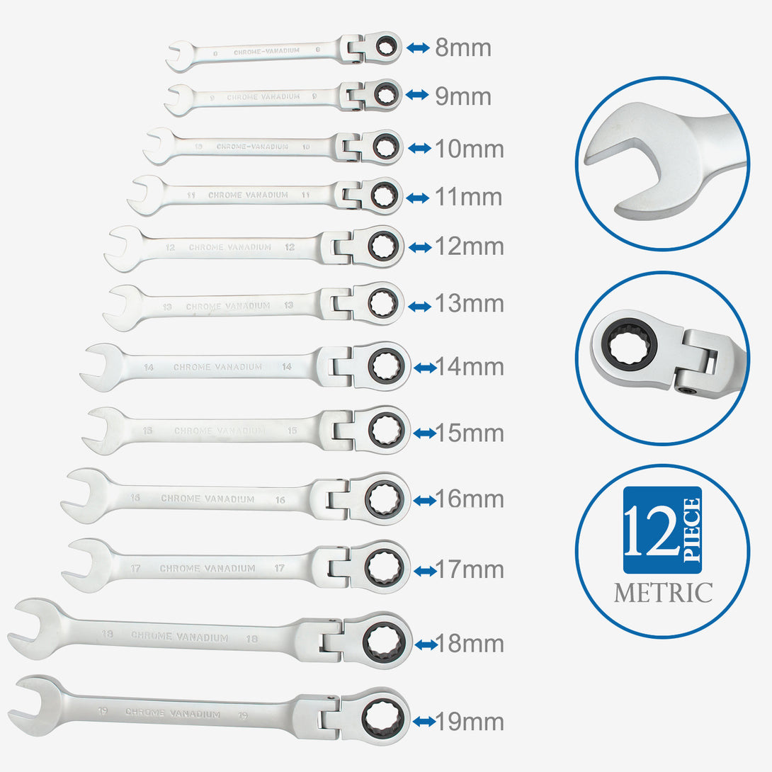 Todeco-Combination-Wrench-Set-with-Carry-Bag-12-Pieces-Ratchet-Spanners-Combination-Wrench-8-19-mm-Metric-Wrench-Set