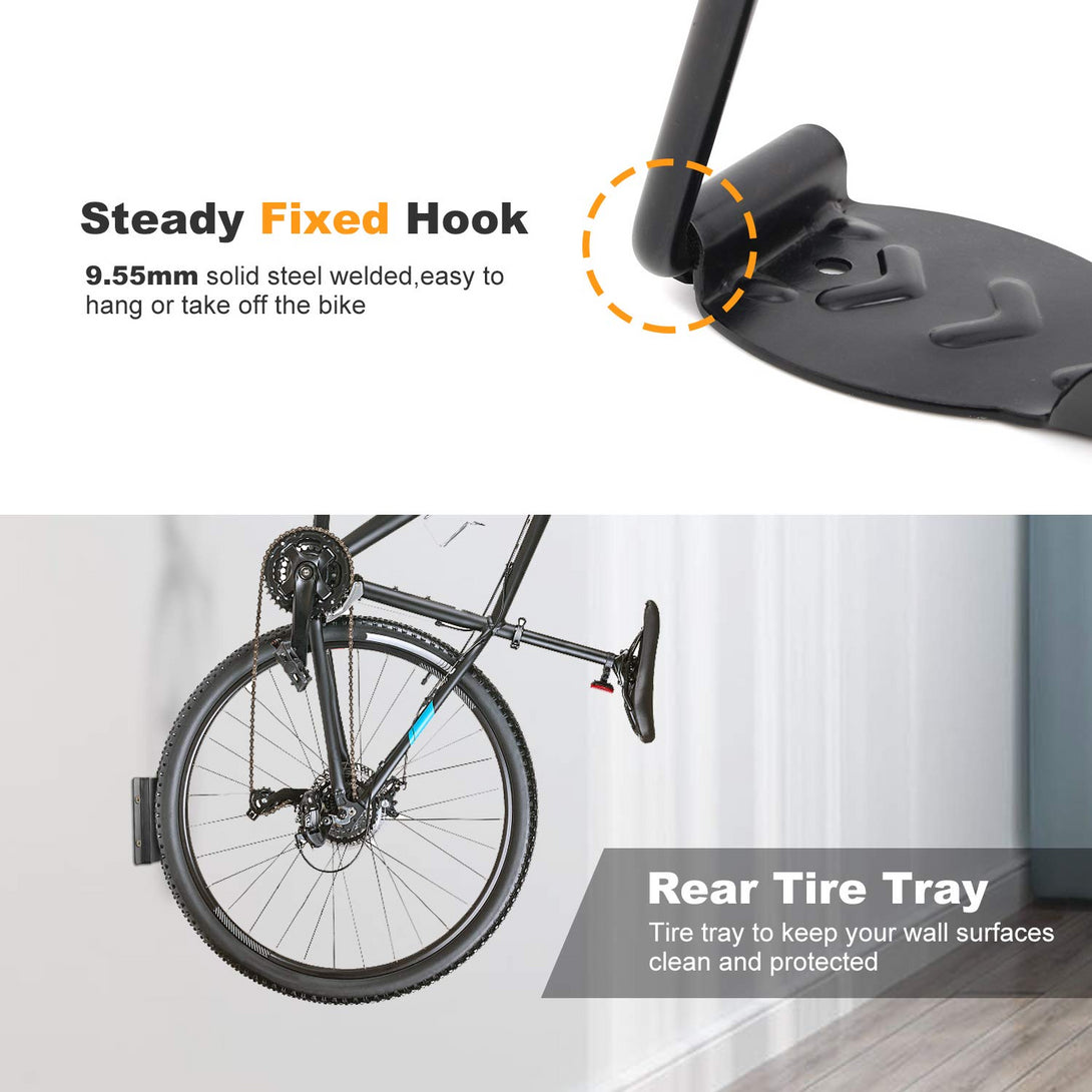 Todeco-Set-of-4-Wall-Mounted-Bike-Rack-Wall-Mount-Bike-Hook-with-Rear-Wheel-Support-Bike-Rack-Hook-for-Home-Garage-Storage-Suitable-for-Wheels-up-to-Approx-5cm