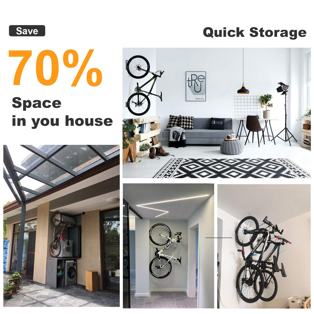Todeco-Set-of-4-Wall-Mounted-Bike-Rack-Wall-Mount-Bike-Hook-with-Rear-Wheel-Support-Bike-Rack-Hook-for-Home-Garage-Storage-Suitable-for-Wheels-up-to-Approx-5cm