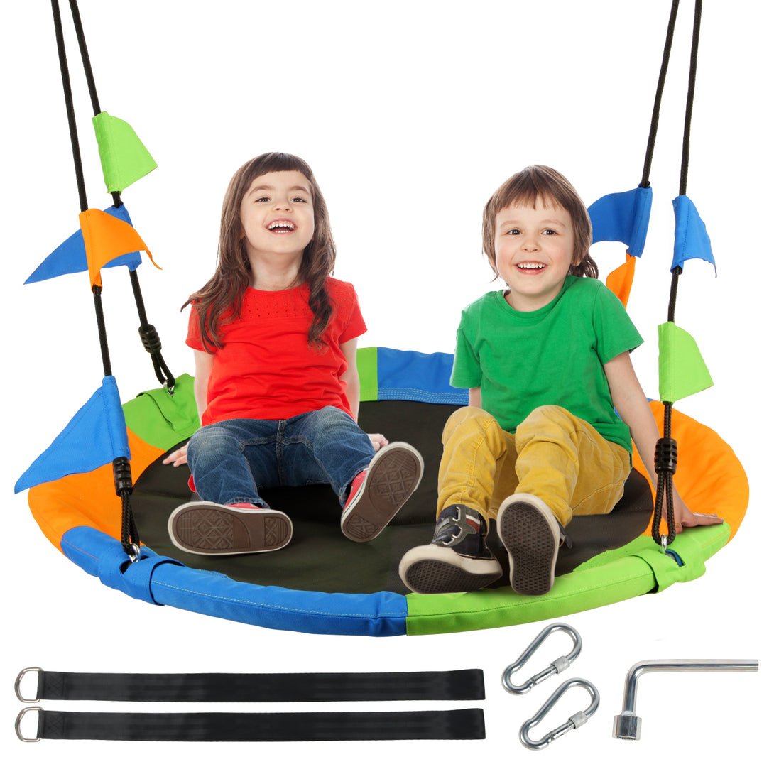 Leogreen-Bird-s-Nest-Swing-Round-Tree-Swing-Garden-Swing-with-Hanging-Straps-Set-for-Kids-Friends-Outdoor-Adult-Diameter-100cm-Max-Weight-300kg-Multicolor