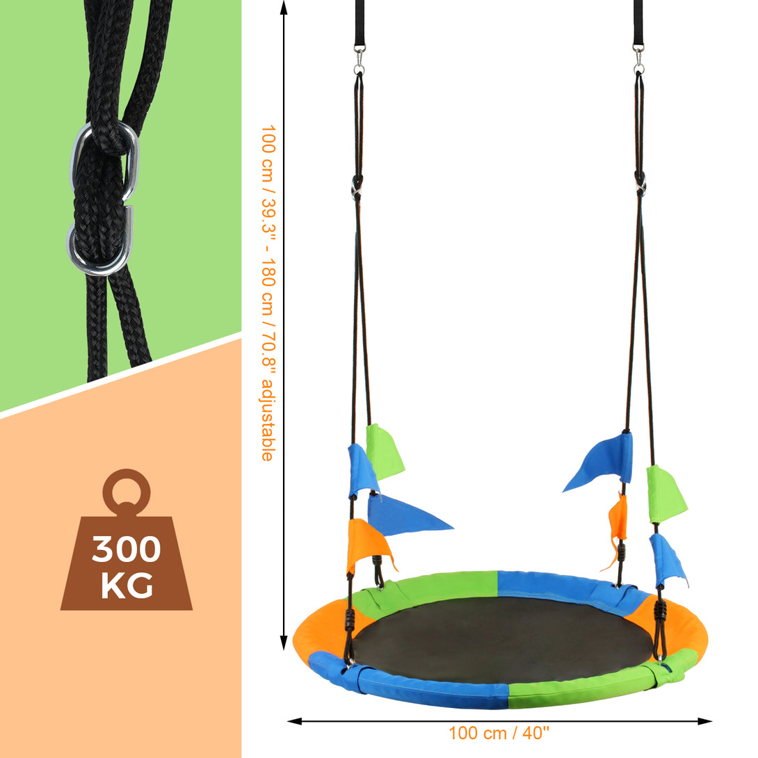 Leogreen-Bird-s-Nest-Swing-Round-Tree-Swing-Garden-Swing-with-Hanging-Straps-Set-for-Kids-Friends-Outdoor-Adult-Diameter-100cm-Max-Weight-300kg-Multicolor