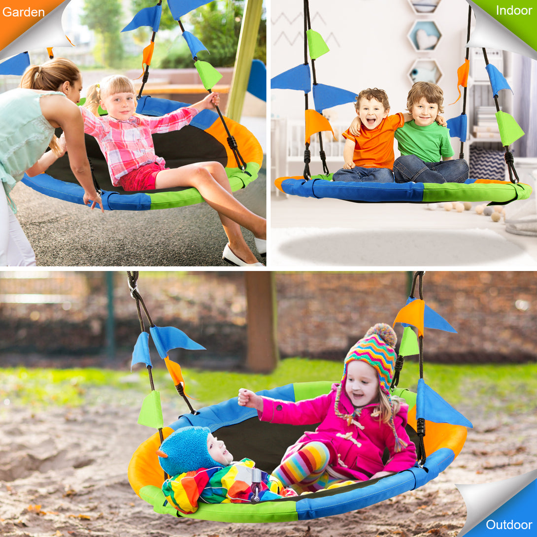 Leogreen-Bird-s-Nest-Swing-Round-Tree-Swing-Garden-Swing-with-Hanging-Straps-Set-for-Kids-Friends-Outdoor-Adult-Diameter-100cm-Max-Weight-300kg-Multicolor