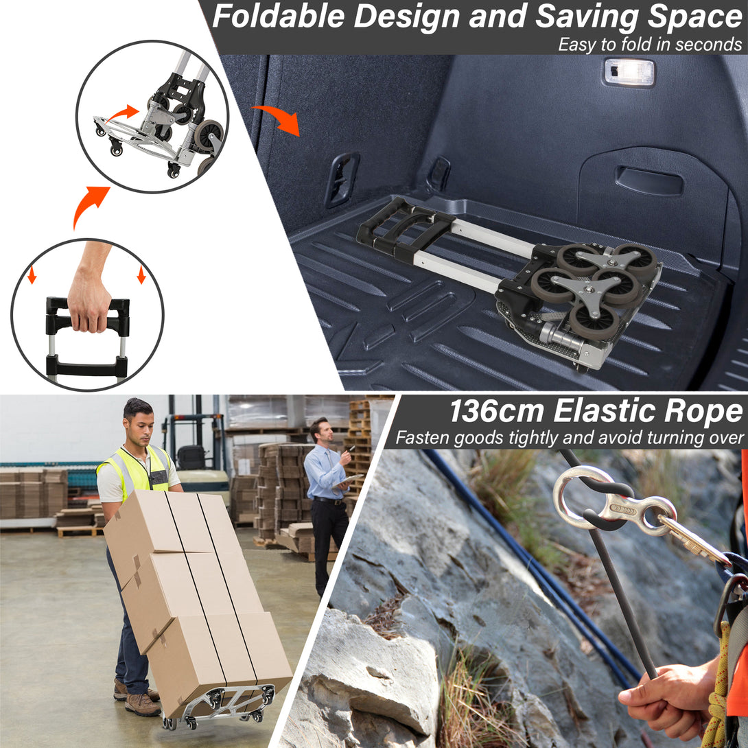 Todeco-Lightweight-Folding-Aluminum-Hand-Truck-with-10-Wheels-Foldable-Moving-Cart-with-Expansion-Ropes-Height-Adjustment-4X-Four-Universal-Wheels-Transport-Cart-Load-80kg-Lightweight-Folding-Aluminum-Hand-Truck-with-10-Wheels