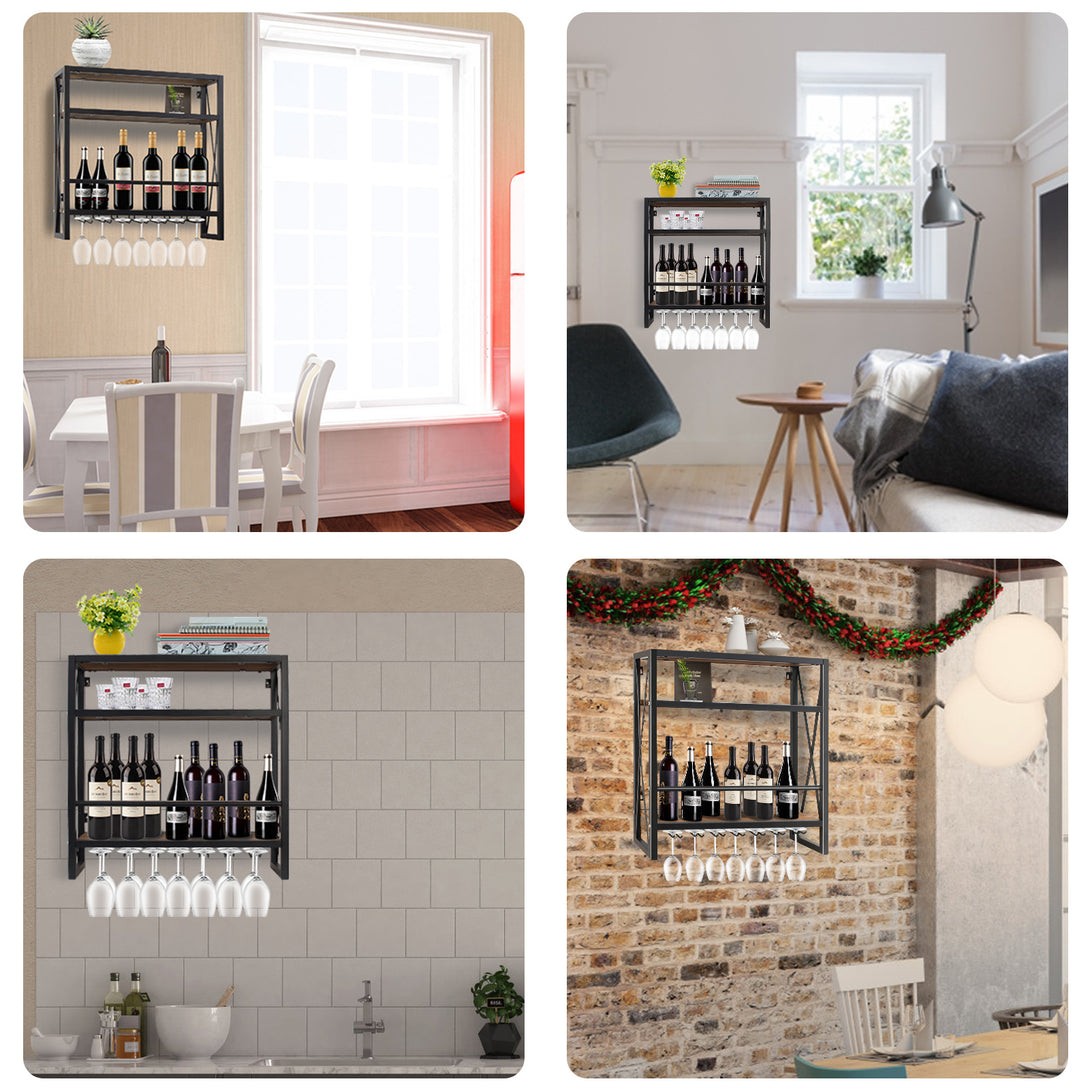 Todeco-Wall-Bottle-Shelf-with-Glass-Rack-Wooden-Metal-Wine-Bottle-Rack-in-3-Tiers-for-12-Wine-Bottles-Rack-Storage-Wine-Bottle-Holder-Suitable-for-Kitchen-60-20-62cm-Wall-Bottle-Shelf