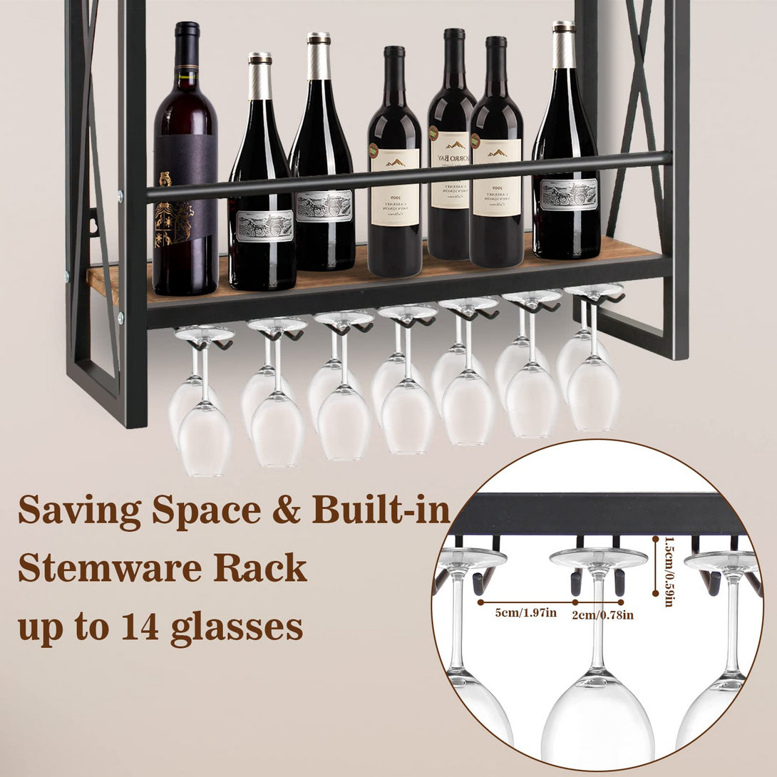 Todeco-Wall-Bottle-Shelf-with-Glass-Rack-Wooden-Metal-Wine-Bottle-Rack-in-3-Tiers-for-12-Wine-Bottles-Rack-Storage-Wine-Bottle-Holder-Suitable-for-Kitchen-60-20-62cm-Wall-Bottle-Shelf
