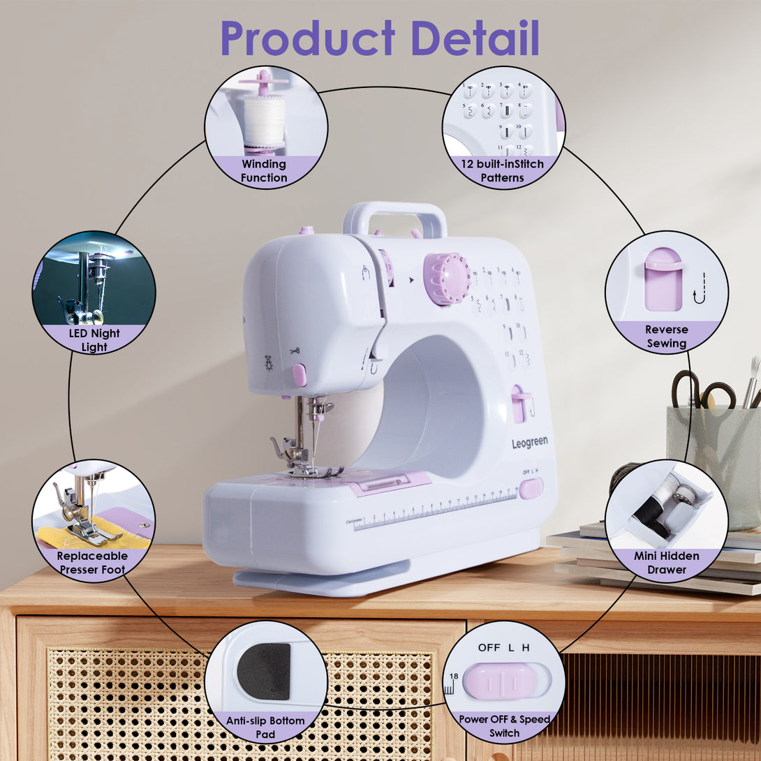 Todeco-Electric-Sewing-Machine-Beginner-Sewing-Machine-with-12-Sewing-Programs-with-Sewing-Kit-and-Pedals-for-Beginners-Parents-and-Children-Purple-Electric-Sewing-Machine-Purple