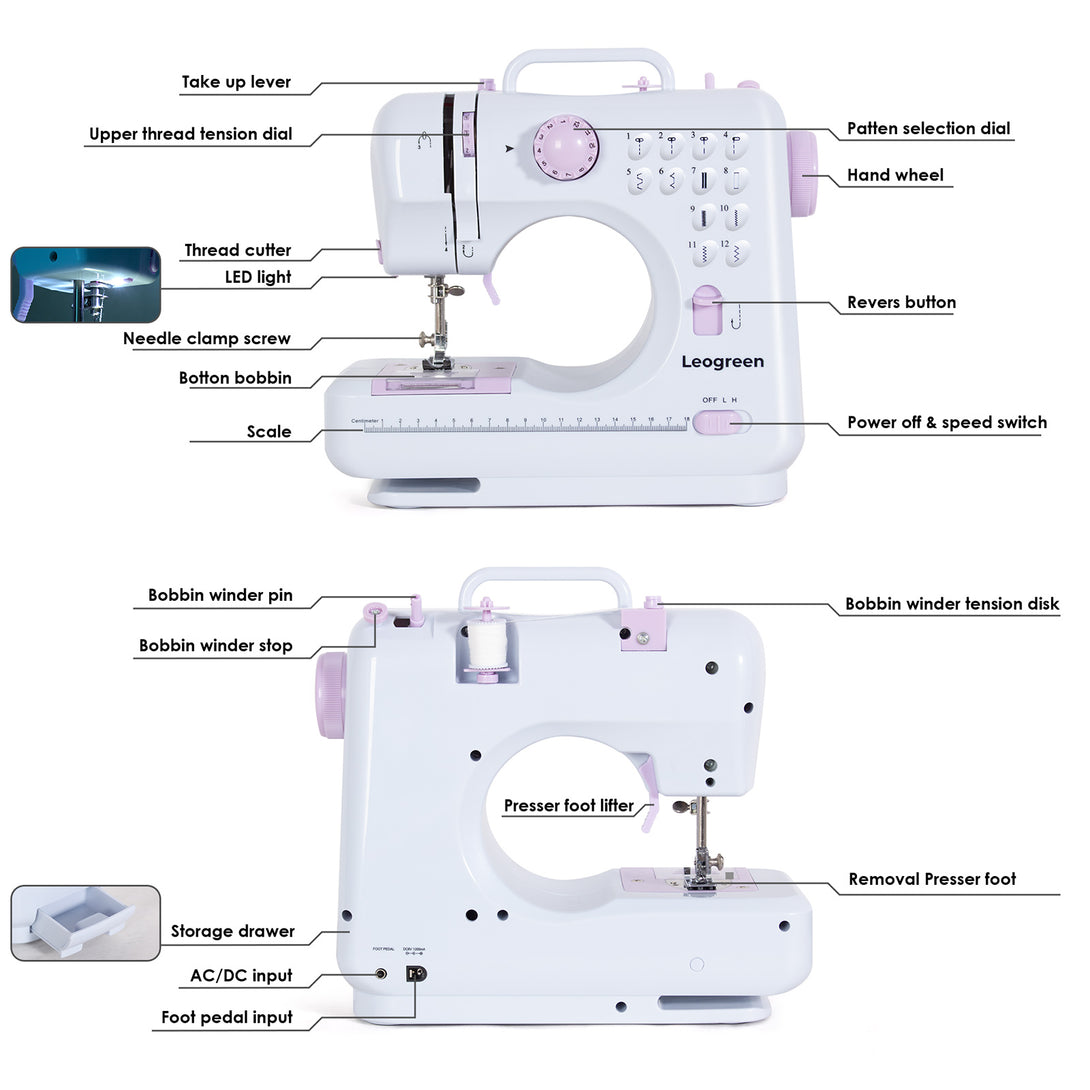 Todeco-Electric-Sewing-Machine-Beginner-Sewing-Machine-with-12-Sewing-Programs-with-Sewing-Kit-and-Pedals-for-Beginners-Parents-and-Children-Purple-Electric-Sewing-Machine-Purple