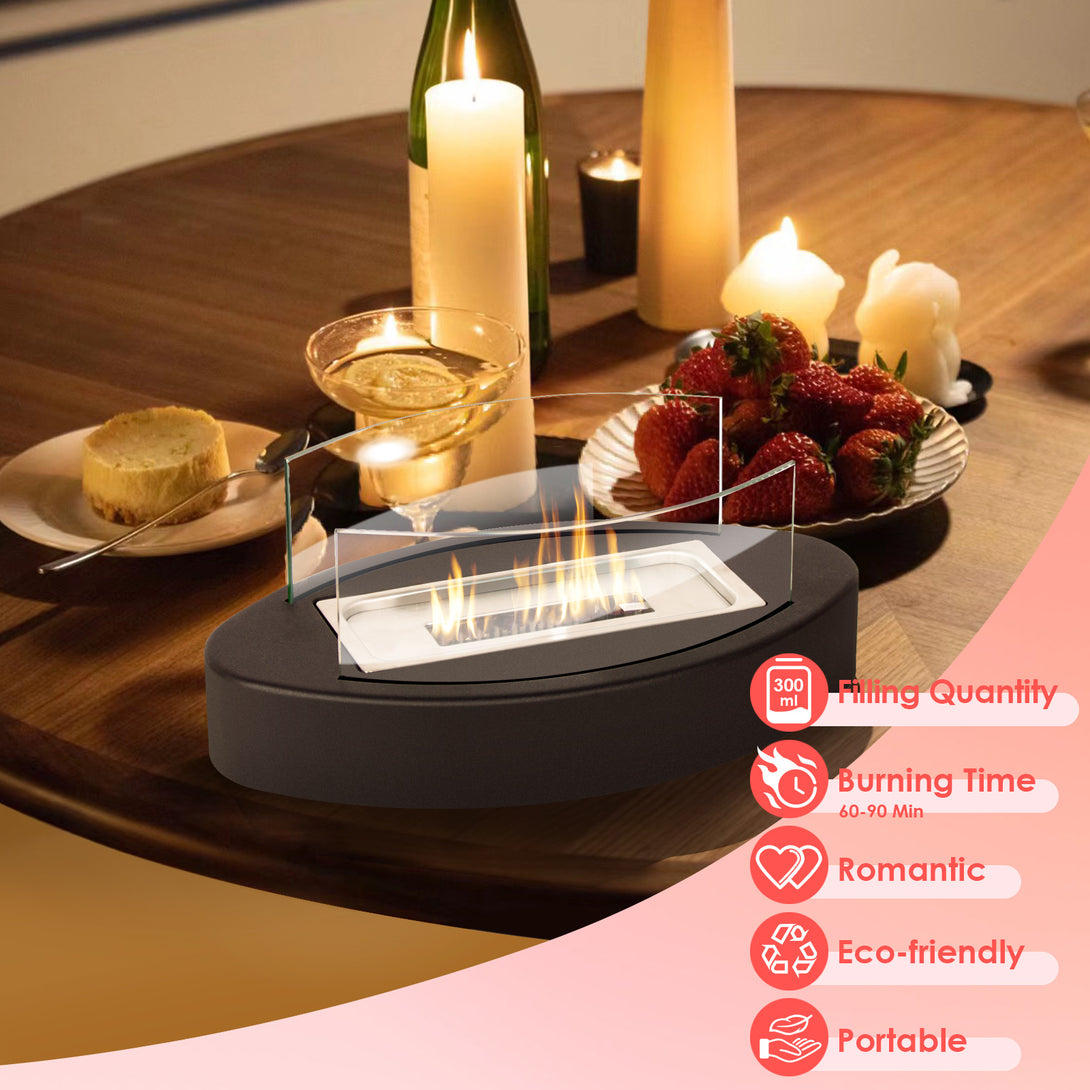 Todeco-Table-Fireplace-Bioethanol-Fireplace-Portable-Table-Fire-for-Outdoors-and-Indoors-Garden-Torch-and-Bioethanol-Fireplace-in-Stainless-Steel-Curved-Black