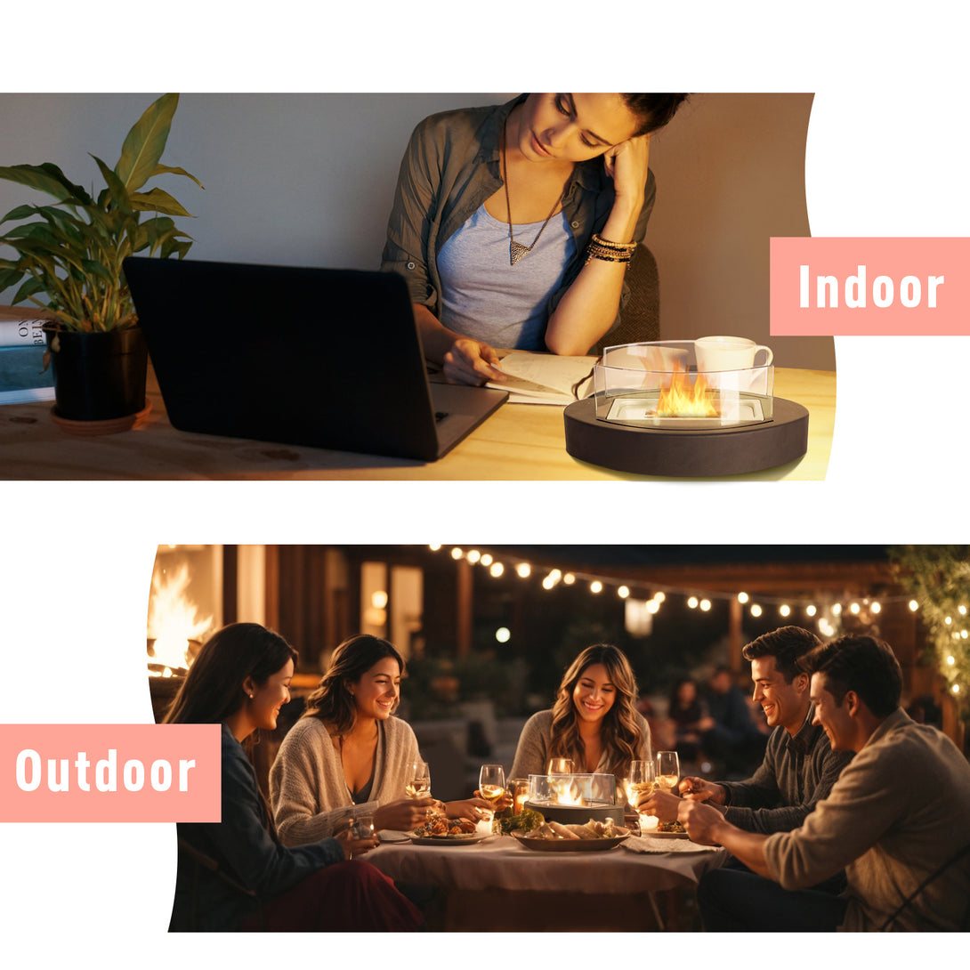 Todeco-Table-Fireplace-Bioethanol-Fireplace-Portable-Table-Fire-for-Outdoors-and-Indoors-Garden-Torch-and-Bioethanol-Fireplace-in-Stainless-Steel-Curved-Black