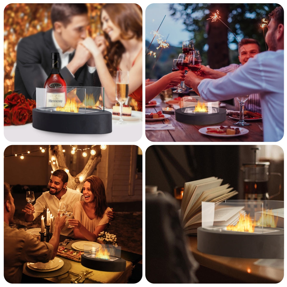 Todeco-Table-Fireplace-Bioethanol-Fireplace-Portable-Table-Fire-for-Outdoors-and-Indoors-Garden-Torch-and-Bioethanol-Fireplace-in-Stainless-Steel-Curved-Black