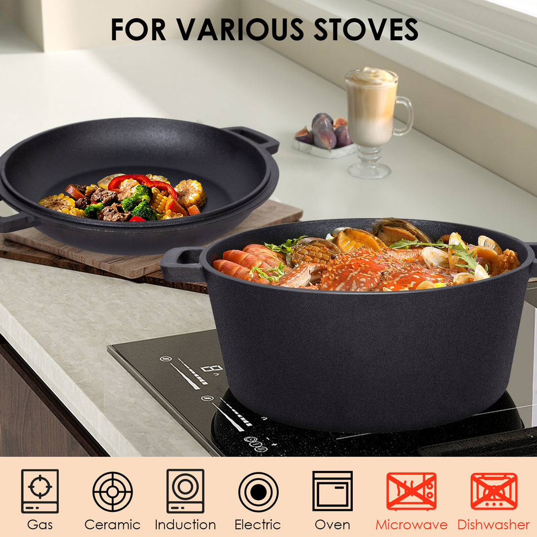 2-in-1-Cast-Iron-Pot-with-Pan-Lid-5L-Dual-Function-Cast-Iron-Saucepan-Frying-Pan-Pre-Seasoned-Dutch-Oven-with-Recipe-for-Cooking-Camping-BBQ-Roasting-or-Braising-2-in-1-Cast-Iron-Pot-with-Pan-Lid