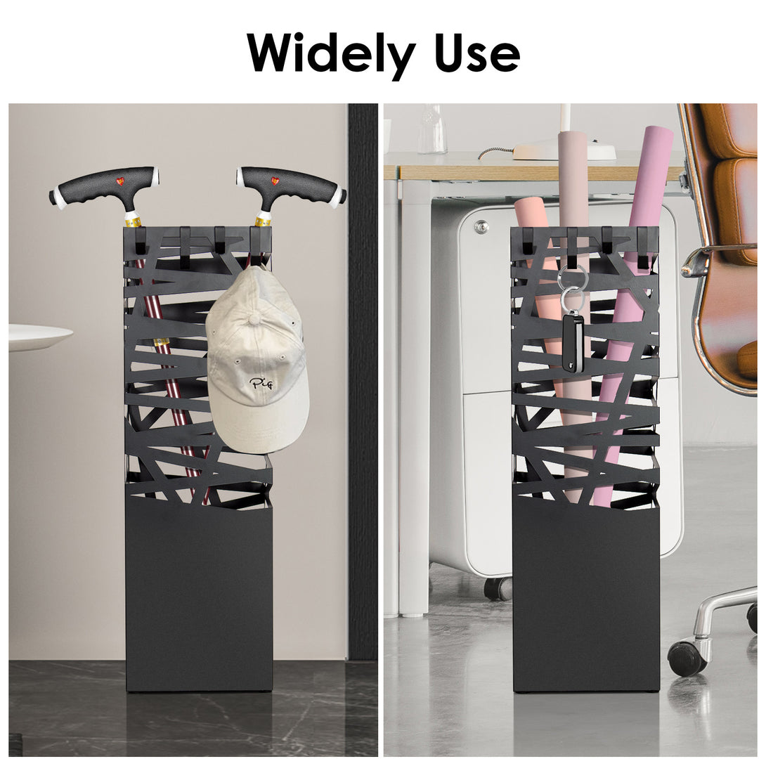 Square-Metal-Umbrella-Stand-Umbrella-Stand-with-4-Hooks-and-Removable-Drip-Tray-Openwork-Patterns-for-Entrance-Home-Office-Black-Square-Metal-Umbrella-Stand