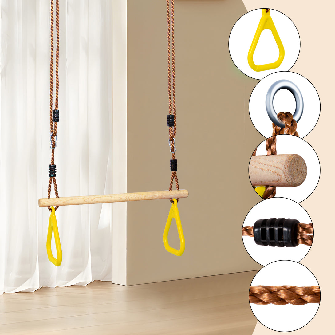 Leogreen-Wooden-Trapeze-Gymnastics-Rings-and-Bar-for-Children-Indoor-Outdoor-Garden-Games-Yellow