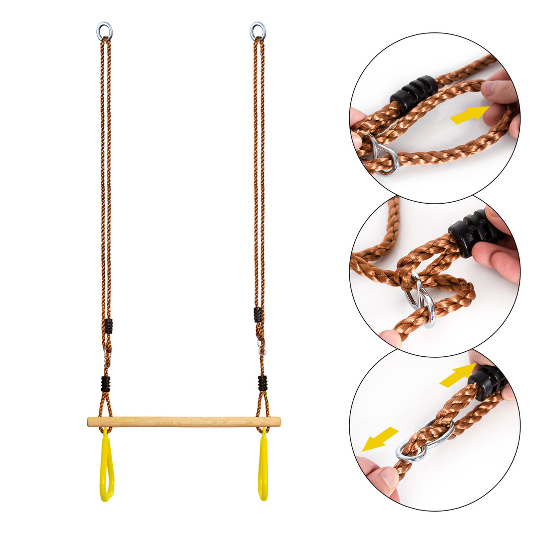Leogreen-Wooden-Trapeze-Gymnastics-Rings-and-Bar-for-Children-Indoor-Outdoor-Garden-Games-Yellow
