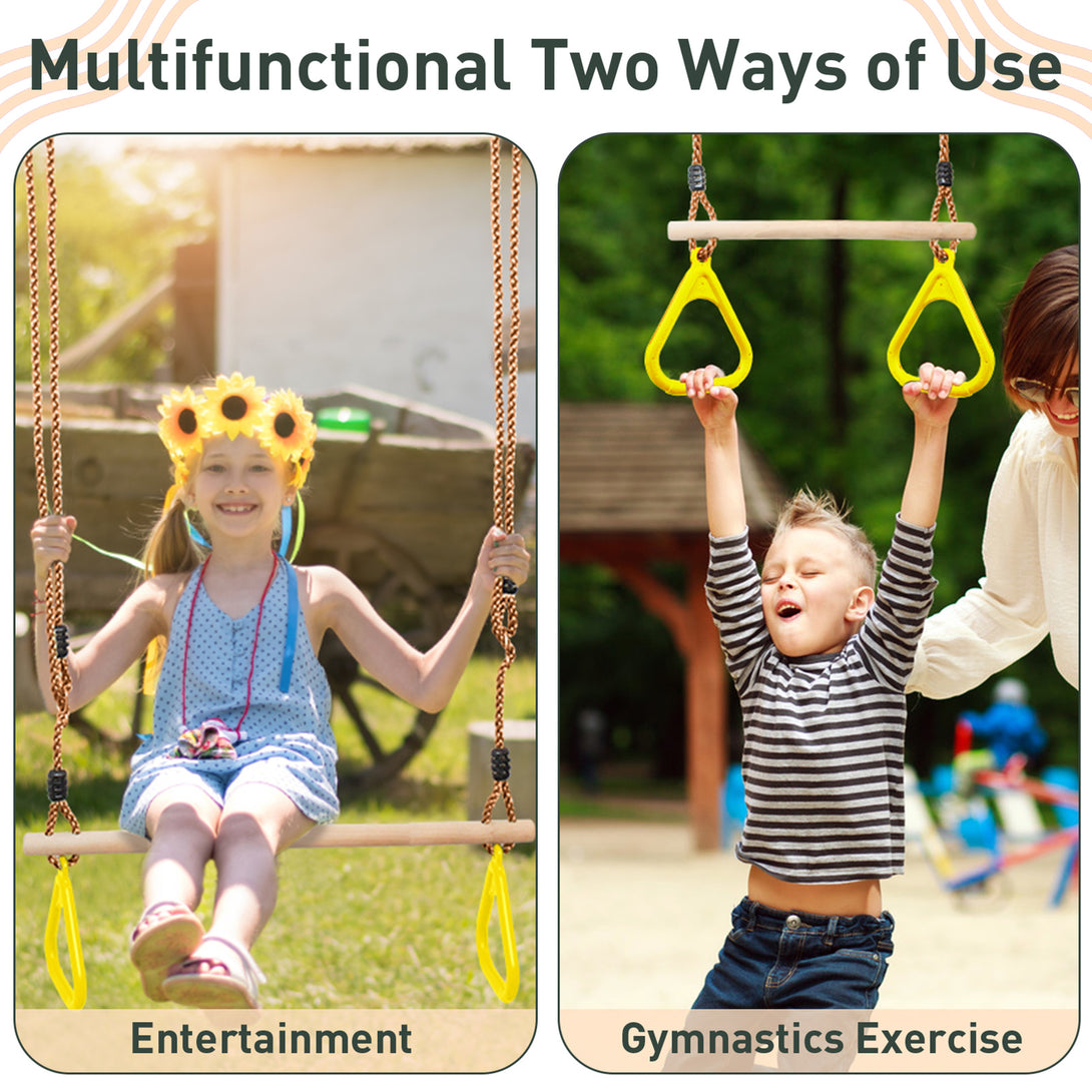 Leogreen-Wooden-Trapeze-Gymnastics-Rings-and-Bar-for-Children-Indoor-Outdoor-Garden-Games-Yellow