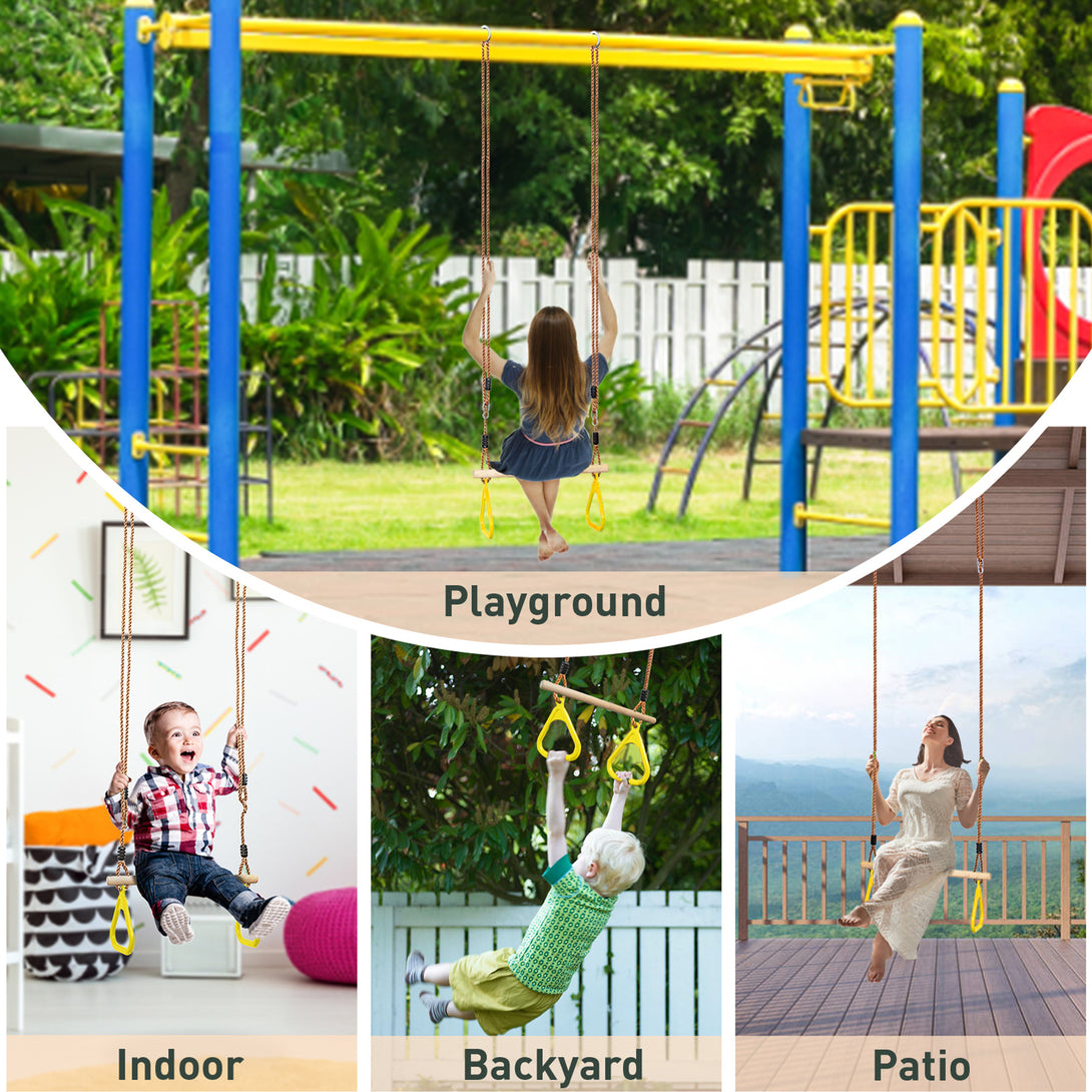 Leogreen-Wooden-Trapeze-Gymnastics-Rings-and-Bar-for-Children-Indoor-Outdoor-Garden-Games-Yellow