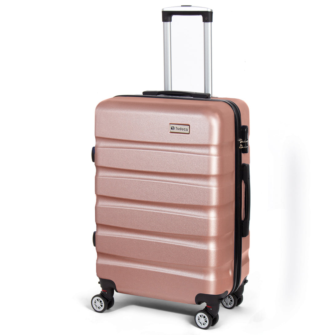 Todeco-Medium-Suitcase-67cm-Rigid-and-Lightweight-ABS-PC-Lightweight-Carry-on-Suitcase-with-Hard-Shell-Travel-Suitcase-with-4-Double-Wheels-67-44-25cm-Rose-Gold