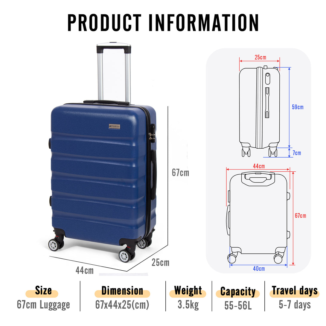 Todeco-Medium-Suitcase-67cm-Rigid-and-Lightweight-ABS-PC-Lightweight-Carry-on-Suitcase-with-Hard-Shell-Travel-Suitcase-with-4-Double-Wheels-67-44-25cm-Dark-Blue
