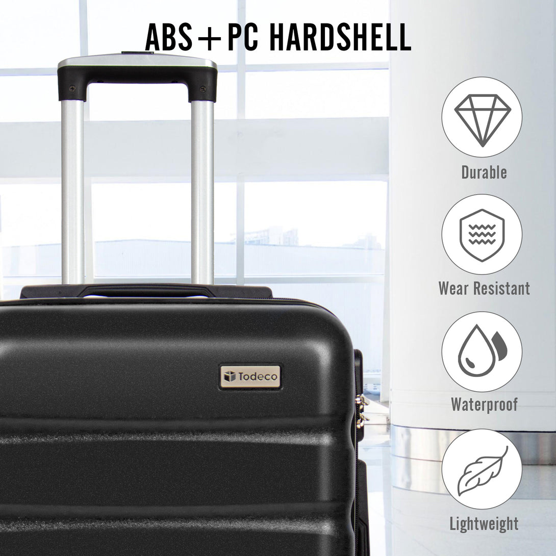 Todeco-Cabin-Suitcase-56cm-Rigid-and-Lightweight-ABS-PC-Lightweight-Carry-on-Suitcase-with-Hard-Shell-Travel-Suitcase-with-4-Double-Wheels-56x36x22cm-Black