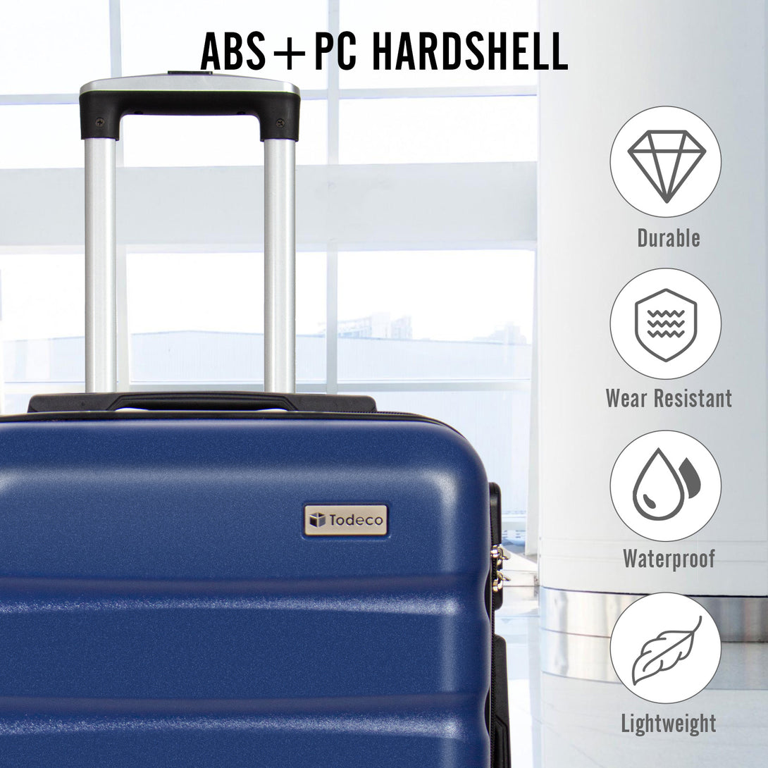 Todeco-Cabin-Suitcase-56cm-Rigid-and-Lightweight-ABS-PC-Lightweight-Carry-on-Suitcase-with-Hard-Shell-Travel-Suitcase-with-4-Double-Wheels-56x36x22cm-Dark-Blue