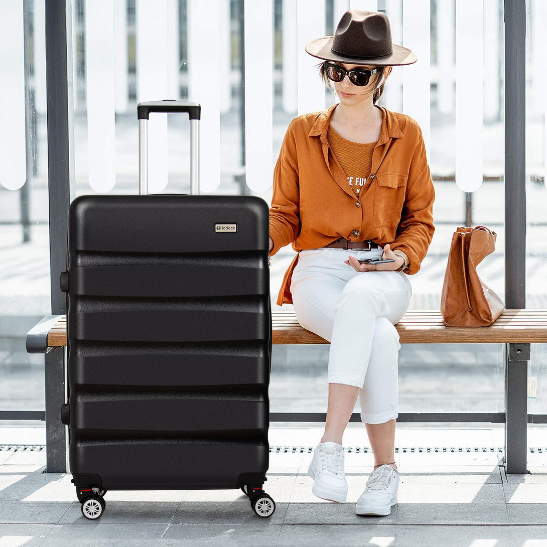 Todeco-Large-Suitcase-78cm-Rigid-and-Lightweight-ABS-PC-Lightweight-Carry-on-Suitcase-with-Hard-Shell-Travel-Suitcase-with-4-Double-Wheels-78-48-28cm-Black