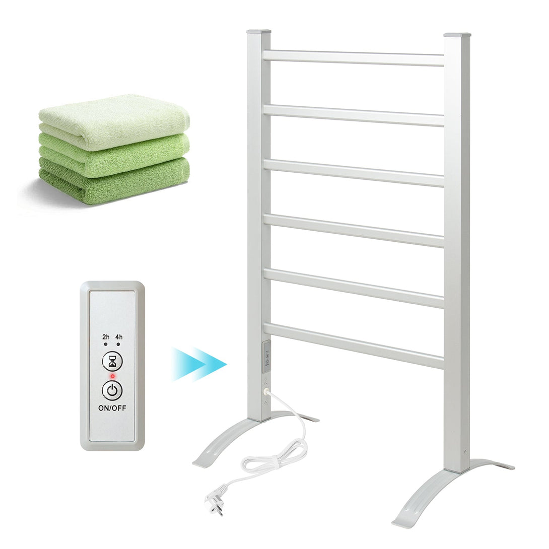 Todeco Wall-Mounted Electric Towel Warmer with 6 Bars/8 Bars, 90x53x35.5cm, LED Timer Display, Multifunctional Towel Rack and Towel Warmer (6 Bars)