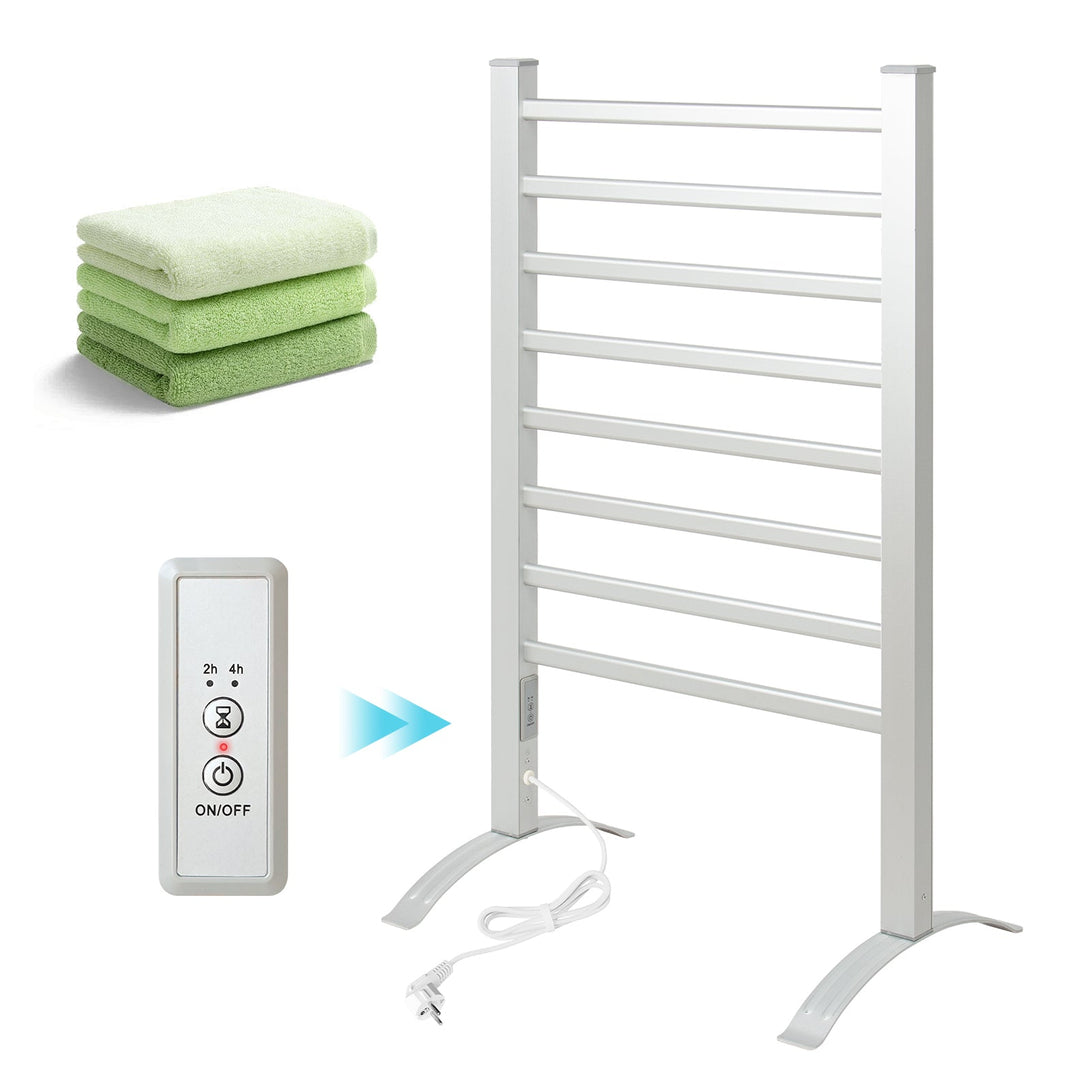 Todeco Wall-Mounted Electric Towel Warmer with 6 Bars/8 Bars, 90x53x35.5cm, LED Timer Display, Multifunctional Towel Rack and Towel Warmer (8 Bars)