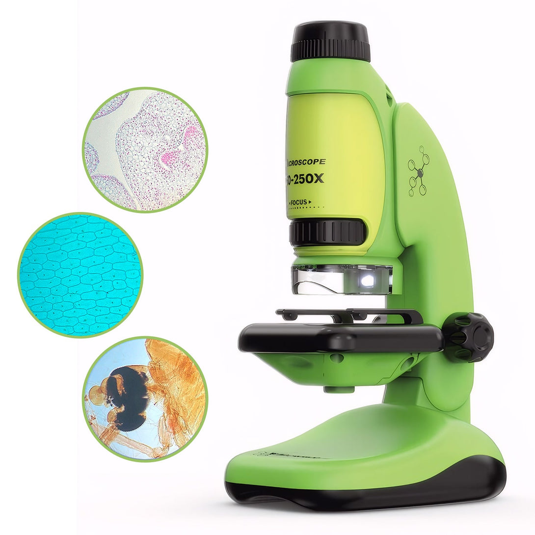 Todeco 50X-250X Microscope for Kids, 2-in-1 Pocket and Table Microscope Set with LED Zoom, for Kids, Students, Microbiological Observation
