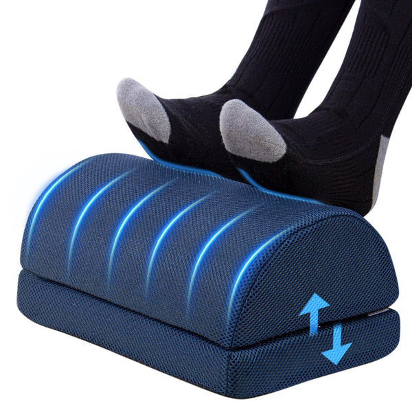 Todeco Office Footrest with 2 Height Options, Ergonomic Footrest, Memory Foam with Non-Slip Bottom, Washable and Breathable Cover for Home Travel (Blue)