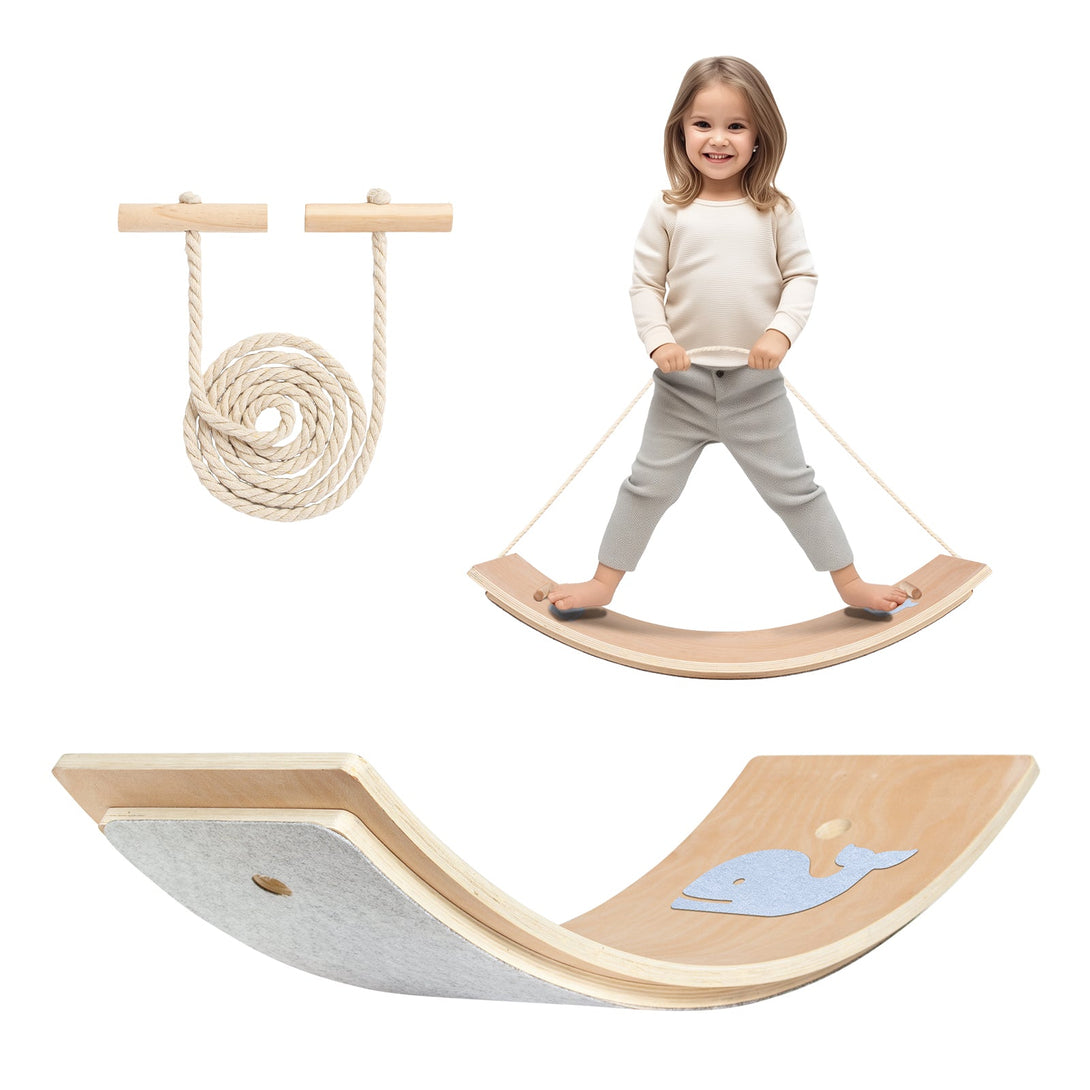 Leogreen Balance Board for Children 80 x 30 cm, Montessori Balance Board with Finger Protection, Wooden Balance Board with Rope/Non-Slip/Felt