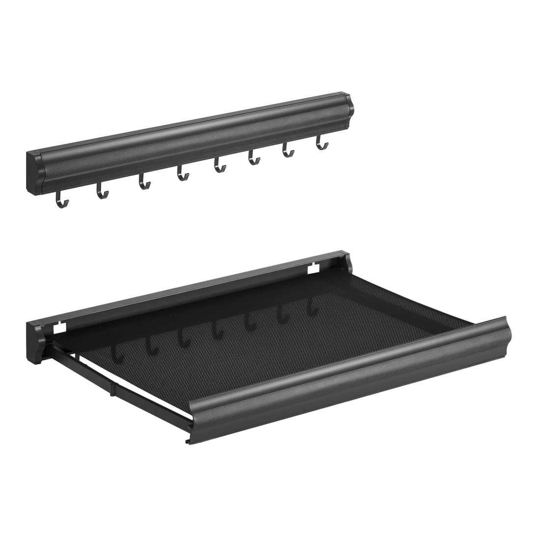 Todeco Retractable Wall-Mounted Clothes Dryer with Mesh Shelf & 8 Hooks, Bathroom Shelf, Foldable Invisible Clothes Drying Rack, Hook Rail for Laundry Room, Bathroom, Balcony, Kitchen