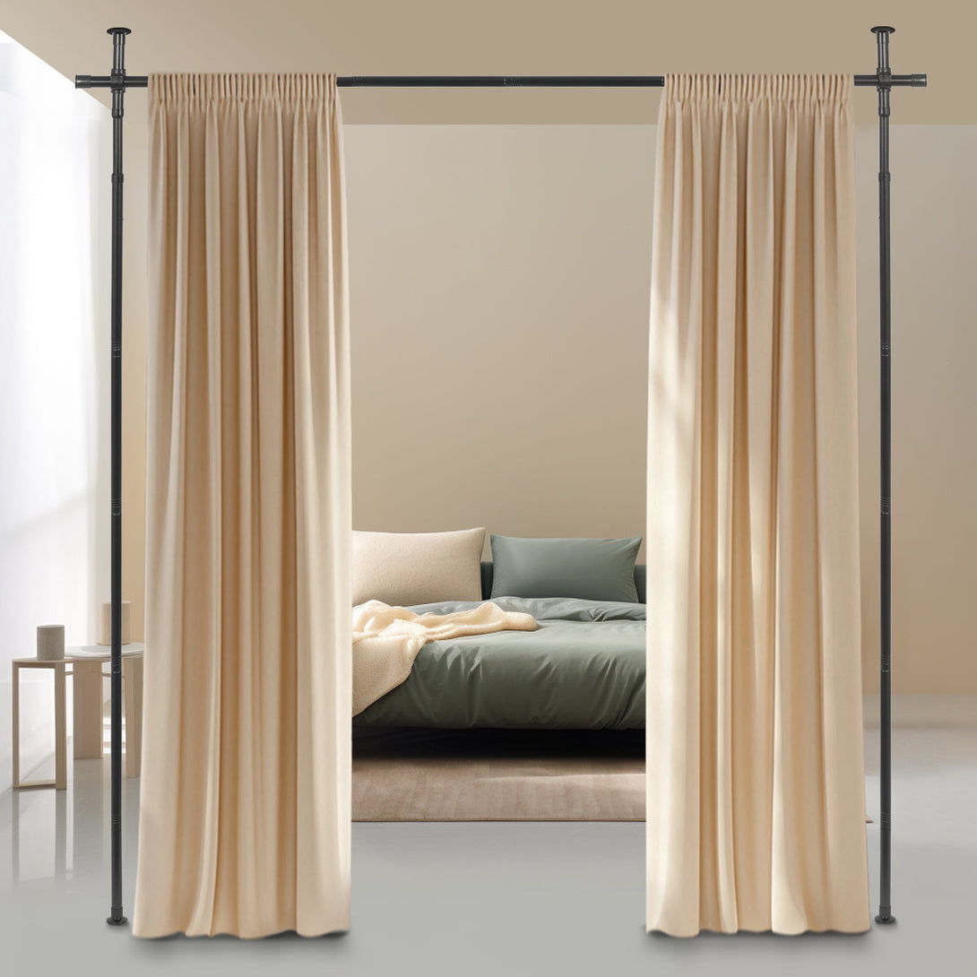 Todeco No-Drill Curtain Rod, Indoor Partition Screen, Adjustable Flexibility, Height: 122 to 305 cm, Width: 70 to 175 cm, Room Divider for Bedroom or Office