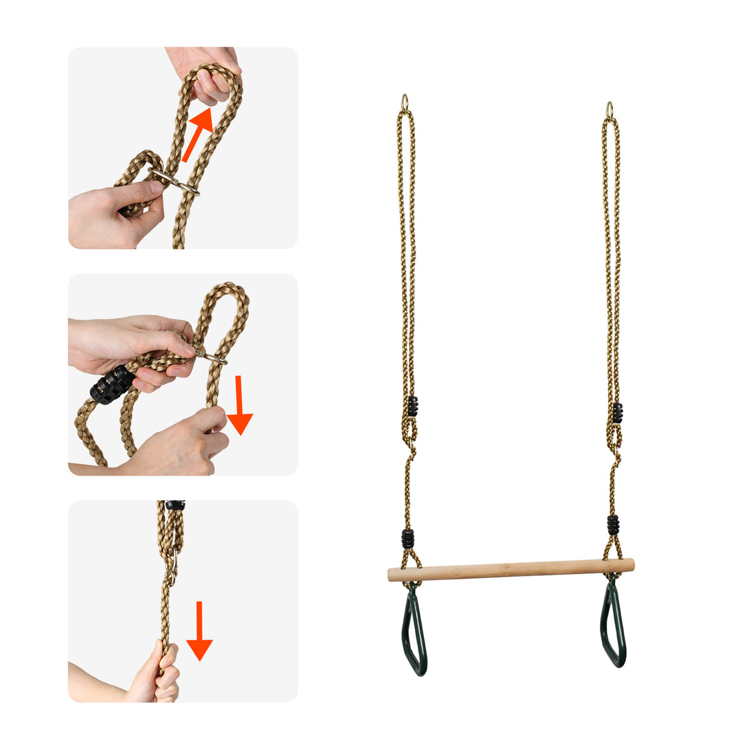 Leogreen-wooden-trapeze-swing-swing-with-gymnastic-rings-green-200-cm-material-plastic-PP-PE-wood