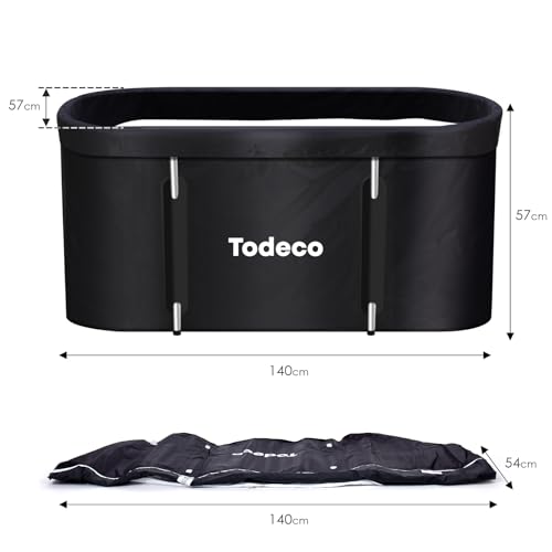 Todeco Foldable Bathtub for Adults, Large Portable SPA Bathtub for Shower, Foldable SPA Bathtub for Small Bathrooms, Freestanding Soaking Bathtub, 140x57x57cm (black)