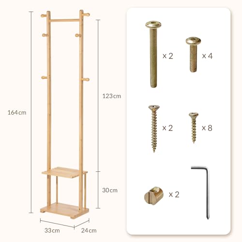 Todeco-Coat-Rack-on-Bamboo-Feet-with-2-Tier-Shelf-6-Hooks-and-Rods-Non-Slip-Mat-Coat-Racks-for-Entrance-Bathroom-House-Bedroom
