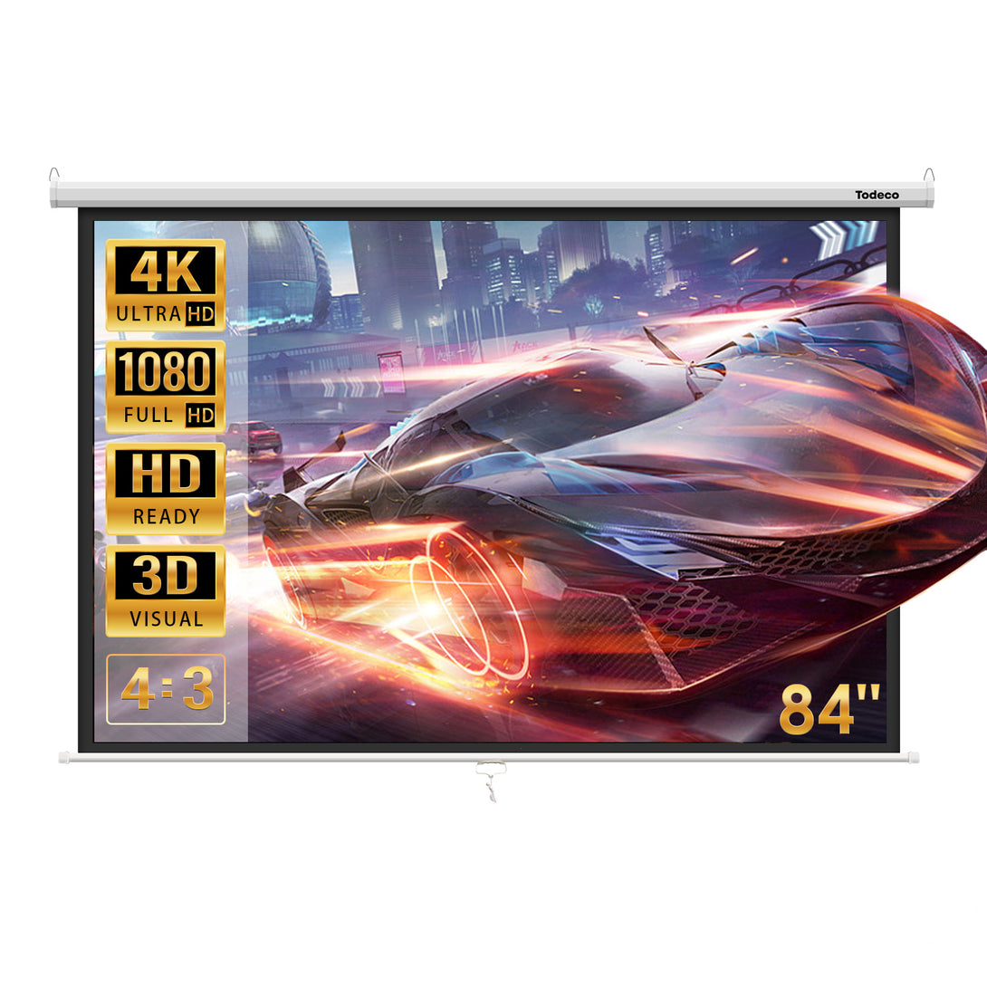 Todeco-84-inch-Projection-Screen-Manual-Roll-up-Wall-or-Ceiling-Mounting-for-Home-Cinema-and-Business-128-x-170-cm-4-3-Formats-HD-4K-3D