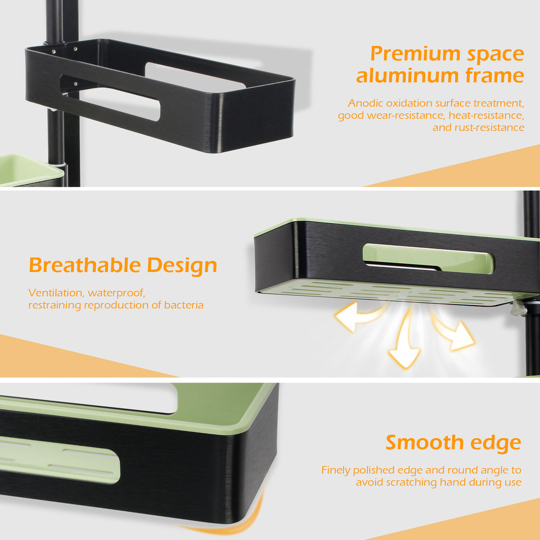 Todeco-Shower-Organizer-Holder-Punch-Free-Wall-Mounted-Bathroom-Storage-Shelf-3-Tier-Height-Adjustable-Kitchen-Storage-Spice-Rack-for-Living-Room-Balcony