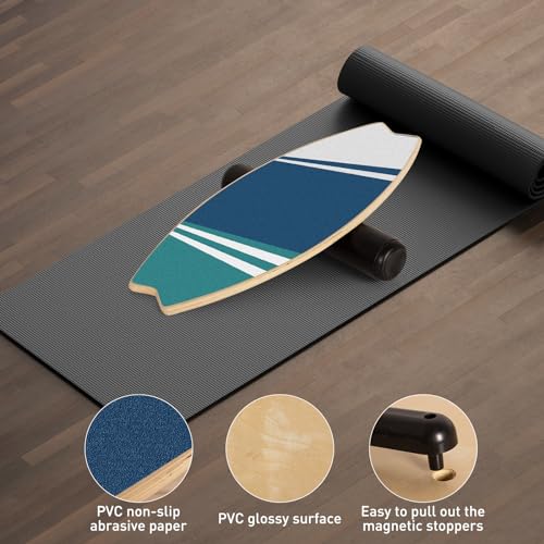 Leogreen-Wooden-Balance-Board-Indoor-Skateboard-7-Modes-Wobble-Board-with-Roller-and-Balance-Ball-Ideal-Fitness-Yoga-Surfing