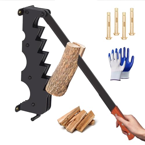 Todeco Wall-Mounted Firewood Splitter, Manual Log Splitter with Gloves, Portable Manual Log Splitter for Home, Fireplace, Camping, Barbecue Garden