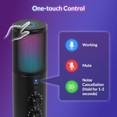 Todeco USB Gaming Microphone Kit, RGB Condenser Microphone with 11 Variable Lights, Microphone Arm, Microphone Stand, Mute Button, Noise Reduction, for Gaming, Streaming, Compatible with PC, Mac, PS4 & 5