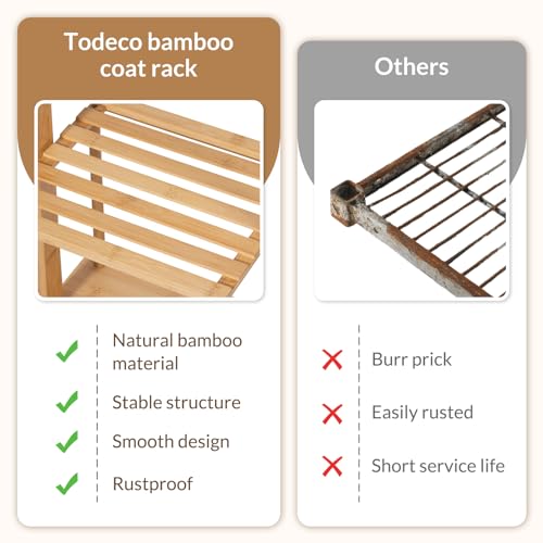 Todeco-Coat-Rack-on-Bamboo-Feet-with-2-Tier-Shelf-6-Hooks-and-Rods-Non-Slip-Mat-Coat-Racks-for-Entrance-Bathroom-House-Bedroom