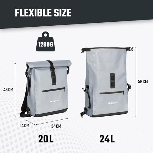Todeco-3-in-1-Bicycle-Backpack-20L-Bicycle-Rear-Rack-Bag-Waterproof-Backpack-and-Shoulder-Bag-Waterproof-Reflective-Computer-Compartment-Gray