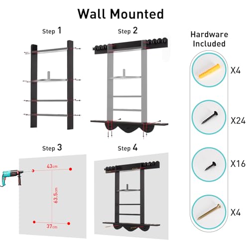 Leogreen Wall-Mounted Billiard Cue Rack for 8 Pool Cues, 18 Billiard Balls, 3 Ball Holders, Pine Wood Billiard Stand with Storage Rack for Clubs, Billiard Rooms, Bar