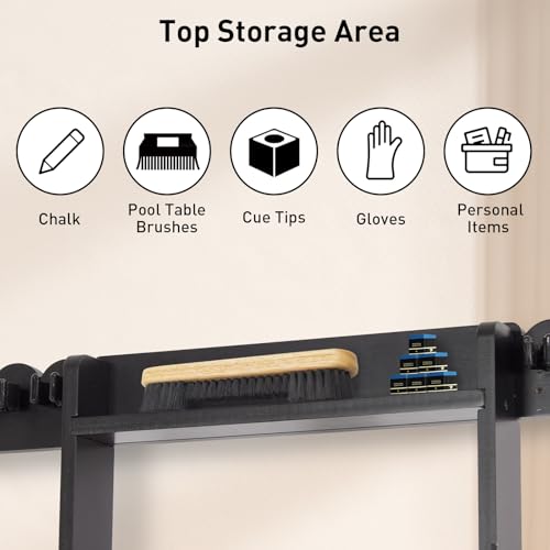 Leogreen Wall-Mounted Billiard Cue Rack for 8 Pool Cues, 18 Billiard Balls, 3 Ball Holders, Pine Wood Billiard Stand with Storage Rack for Clubs, Billiard Rooms, Bar