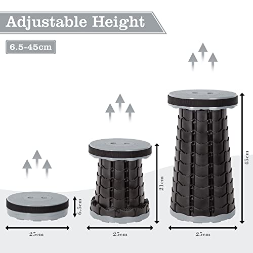 Leogreen-Portable-Telescopic-Stool-Plastic-Foldable-Stool-Portable-Folding-Seat-for-Fishing-BBQ-Camping-Gardening-Indoor-Kitchen-Max-Load-150KG-Gray-Black