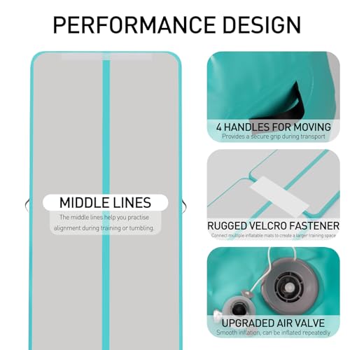 Todeco Gymnastics Mat 10cm High Training Mat Thick 4M Inflatable Gym Mat Airtrack Gymnastics Tumbling Mat with Electric Air Pump