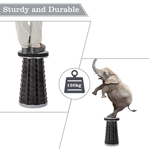 Leogreen-Portable-Telescopic-Stool-Plastic-Foldable-Stool-Portable-Folding-Seat-for-Fishing-BBQ-Camping-Gardening-Indoor-Kitchen-Max-Load-150KG-Gray-Black