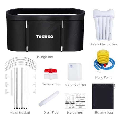 Todeco Foldable Bathtub for Adults, Large Portable SPA Bathtub for Shower, Foldable SPA Bathtub for Small Bathrooms, Freestanding Soaking Bathtub, 140x57x57cm (black)